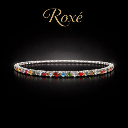 Set 12 bratari ROXE argintii elastice cu pietre multicolore stralucitoare