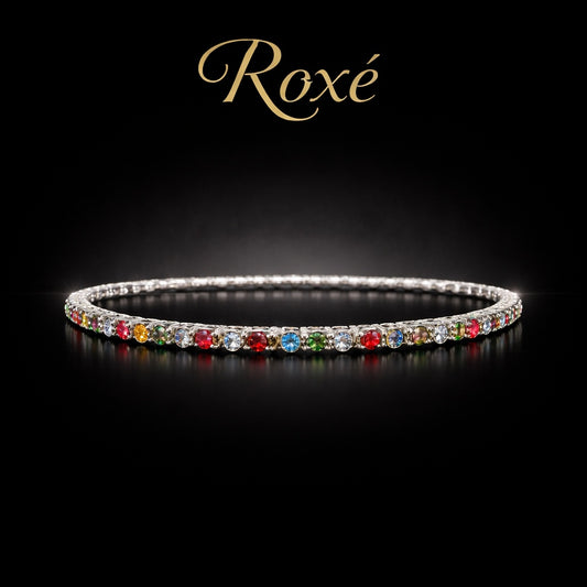 Set 12 bratari ROXE argintii elastice cu pietre multicolore stralucitoare