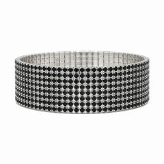 Set 12 bratari ROXE argintii elastice cu pietre negre elegante stralucitoare
