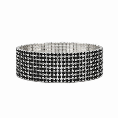 Set 12 bratari ROXE argintii elastice cu pietre negre elegante stralucitoare