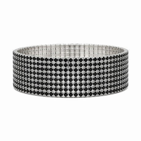 Set 12 bratari ROXE argintii elastice cu pietre negre elegante stralucitoare