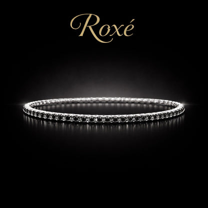 Set 12 bratari ROXE argintii elastice cu pietre negre elegante stralucitoare