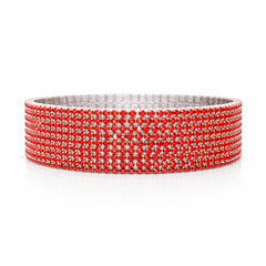 Set 12 bratari ROXE argintii elastice cu pietre rosii deschise stralucitoare