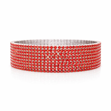 Set 12 bratari ROXE argintii elastice cu pietre rosii deschise stralucitoare