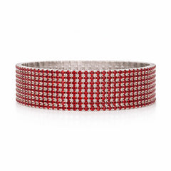 Set 12 bratari ROXE argintii elastice cu pietre rosii elegante