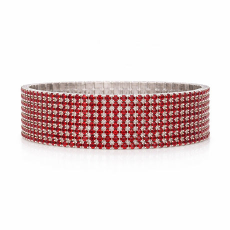 Set 12 bratari ROXE argintii elastice cu pietre rosii elegante
