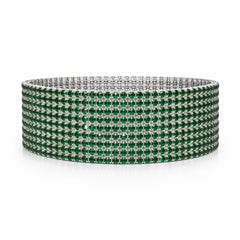 Set 12 bratari ROXE argintii elastice cu pietre verde smarald stralucitoare