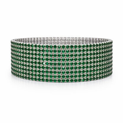 Set 12 bratari ROXE argintii elastice cu pietre verde smarald stralucitoare