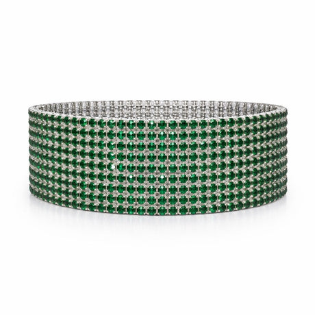 Set 12 bratari ROXE argintii elastice cu pietre verde smarald stralucitoare
