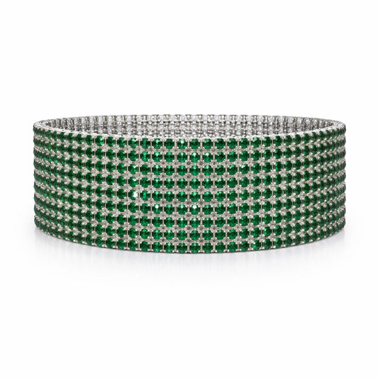 Set 12 bratari ROXE argintii elastice cu pietre verde smarald stralucitoare