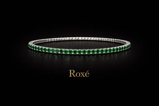 Set 12 bratari ROXE argintii elastice cu pietre verde smarald stralucitoare