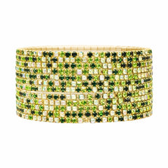 Set 12 bratari ROXE aurii elastice cu pietre albe si verde deschis si inchis