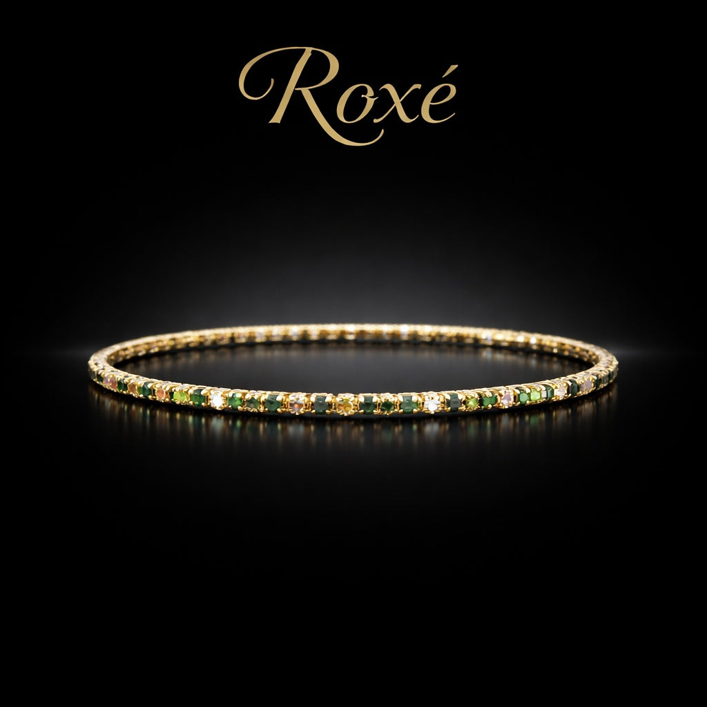 Set 12 bratari ROXE aurii elastice cu pietre albe si verde deschis si inchis