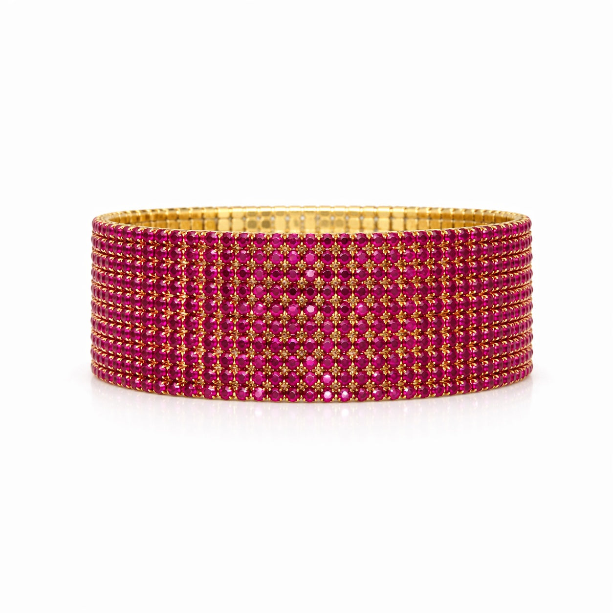 Set 12 bratari ROXE aurii elastice cu pietre magenta stralucitoare elegante