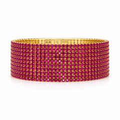 Set 12 bratari ROXE aurii elastice cu pietre magenta stralucitoare elegante