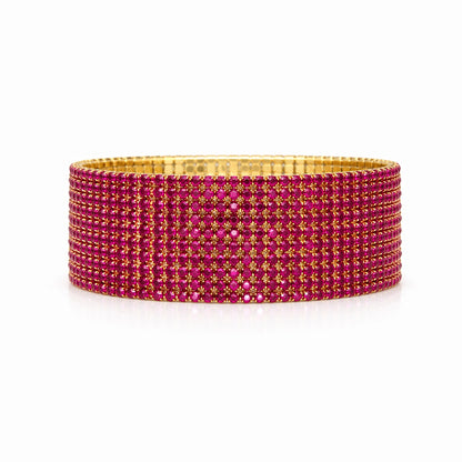 Set 12 bratari ROXE aurii elastice cu pietre magenta stralucitoare elegante