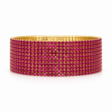 Set 12 bratari ROXE aurii elastice cu pietre magenta stralucitoare elegante