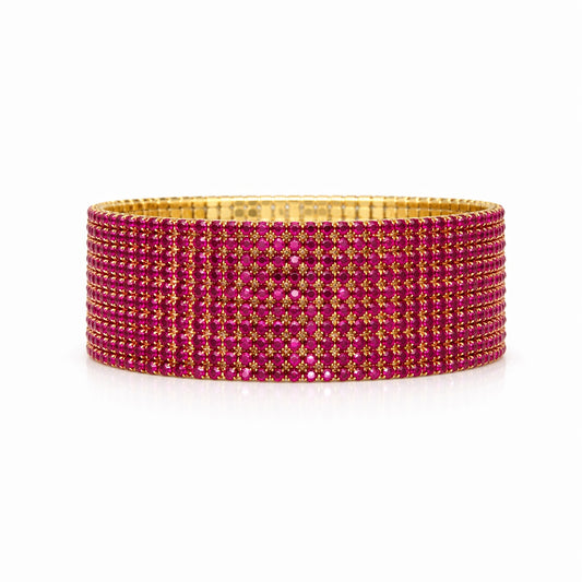 Set 12 bratari ROXE aurii elastice cu pietre magenta stralucitoare elegante