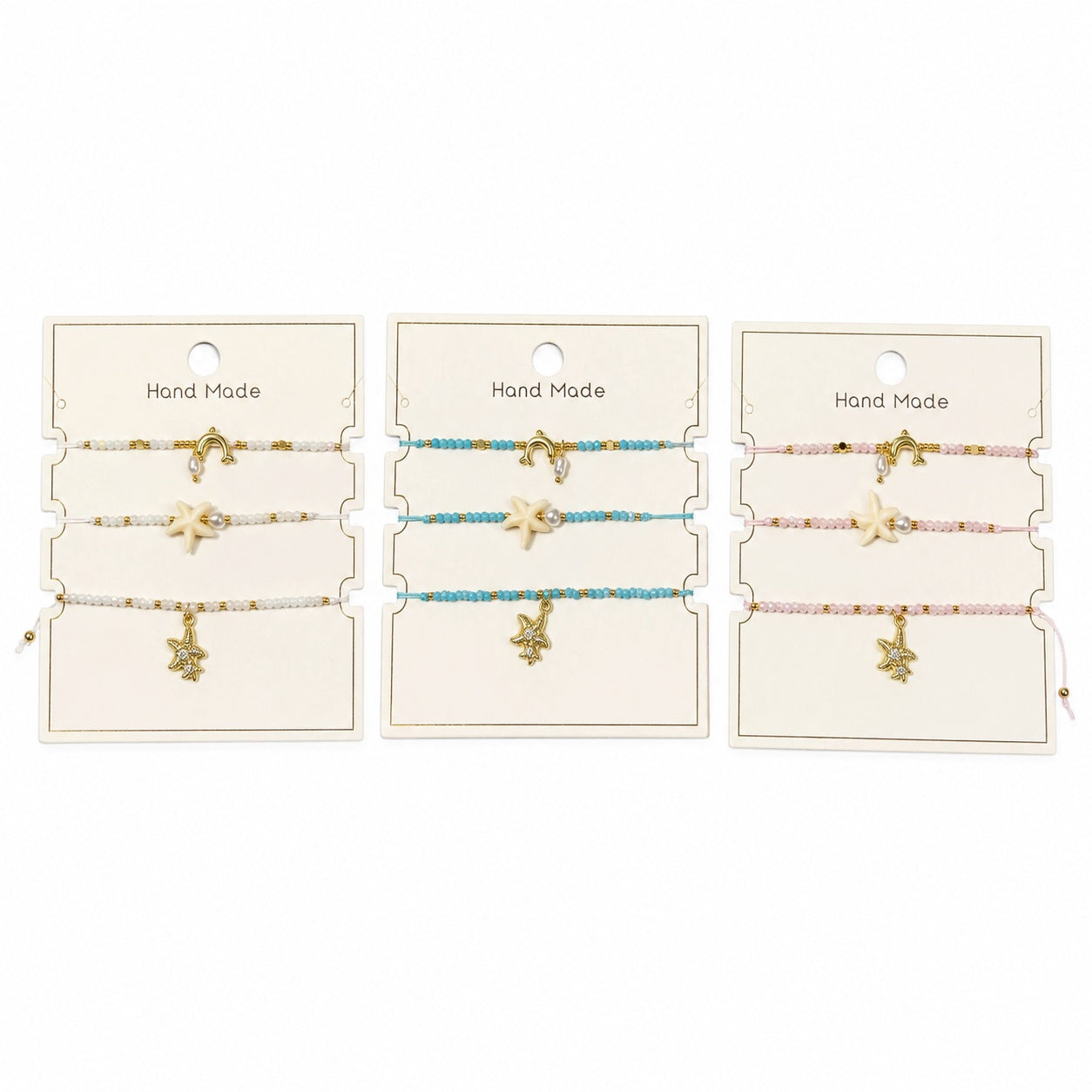 Set 12 bratari Roxe handmade 3x12, 16cm, margele si charmuri marine, culori mixte