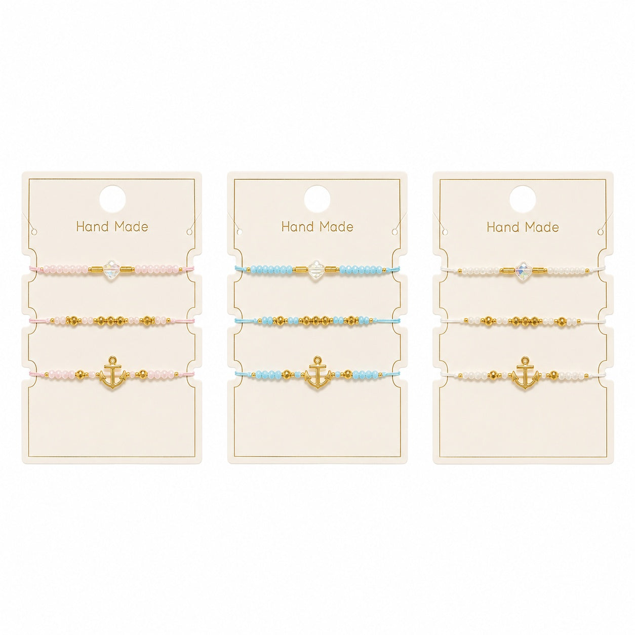 Set 12 Brățări Trio Handmade cu Ancora – 16 cm, Reglabile, Culori Diferite