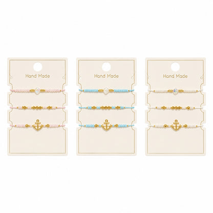 Set 12 Brățări Trio Handmade cu Ancora – 16 cm, Reglabile, Culori Diferite