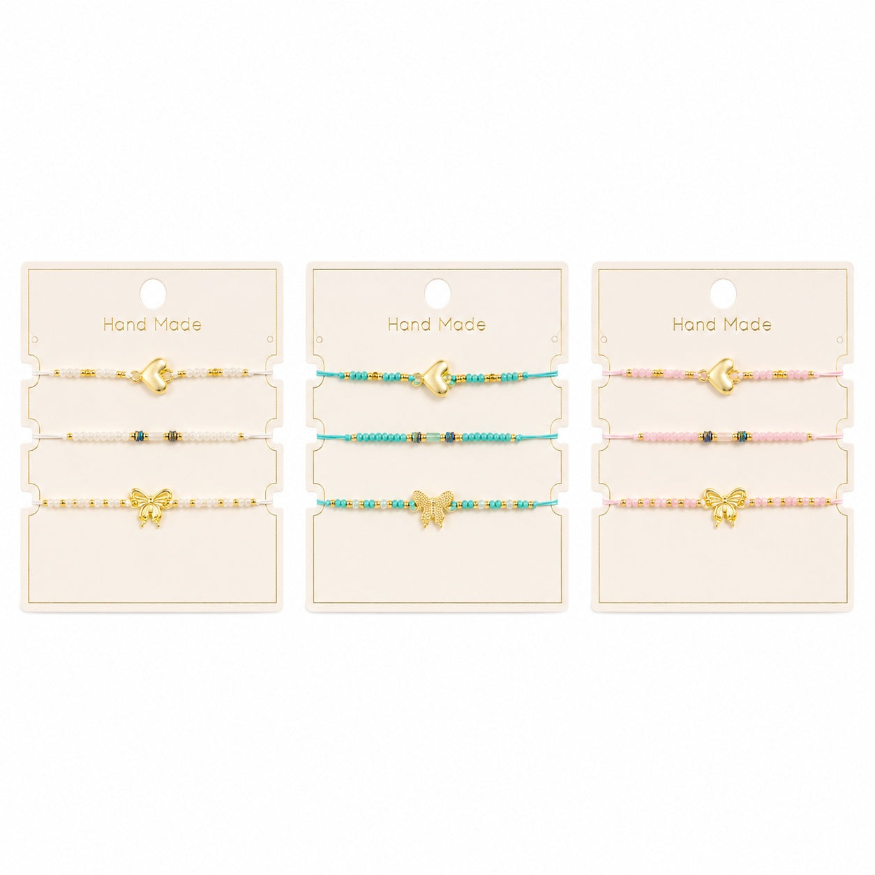 Set 12 Brățări Trio Handmade cu Fluture – 16 cm, Reglabile, Culori Diferite, Design Elegant