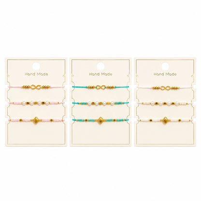 Set 12 Brățări Trio Handmade cu Infinit si Trifoi– 16 cm, Reglabile, Culori Diferite