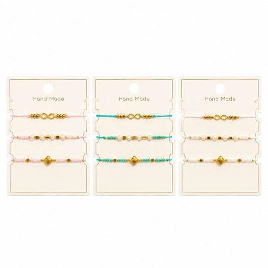 Set 12 Brățări Trio Handmade cu Infinit si Trifoi– 16 cm, Reglabile, Culori Diferite