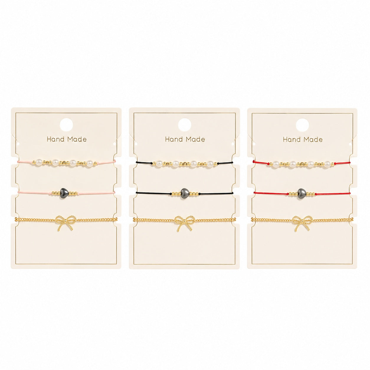 Set 12 Brățări Trio Handmade cu Inimioară și Fundiță – 16 cm, Reglabile, Culori Diferite