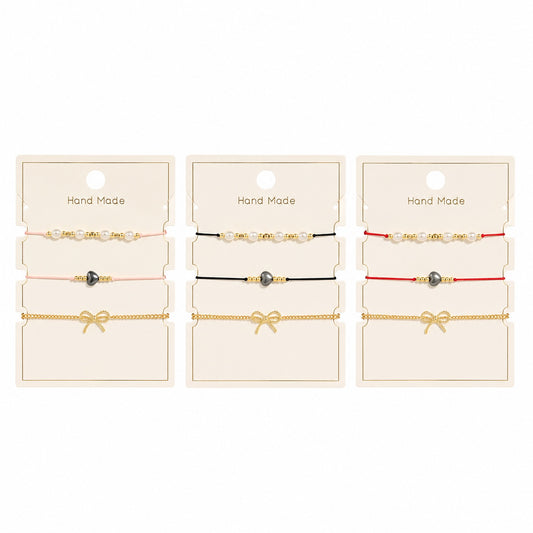 Set 12 Brățări Trio Handmade cu Inimioară și Fundiță – 16 cm, Reglabile, Culori Diferite