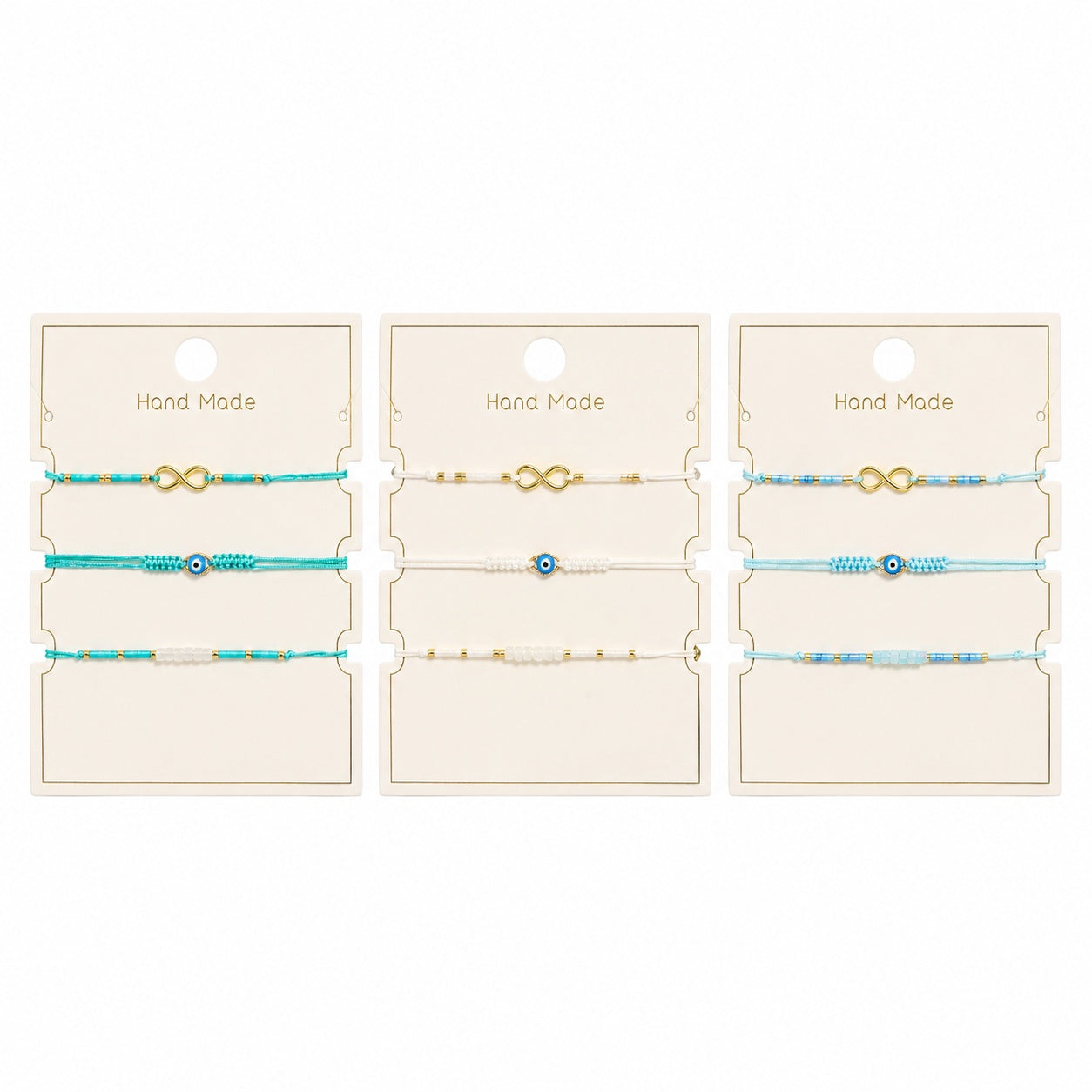 Set 12 Brățări Trio Handmade cu Ochi Protector și Infinit – 16 cm, Reglabile, Culori Diferite