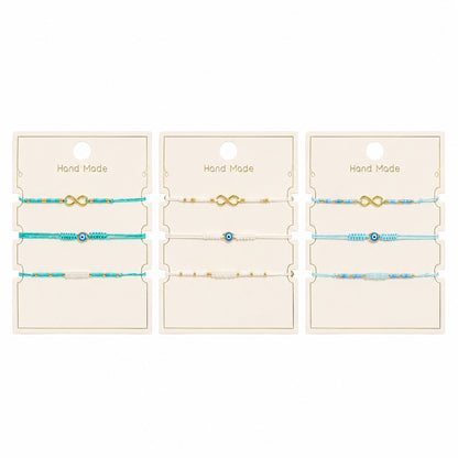 Set 12 Brățări Trio Handmade cu Ochi Protector și Infinit – 16 cm, Reglabile, Culori Diferite