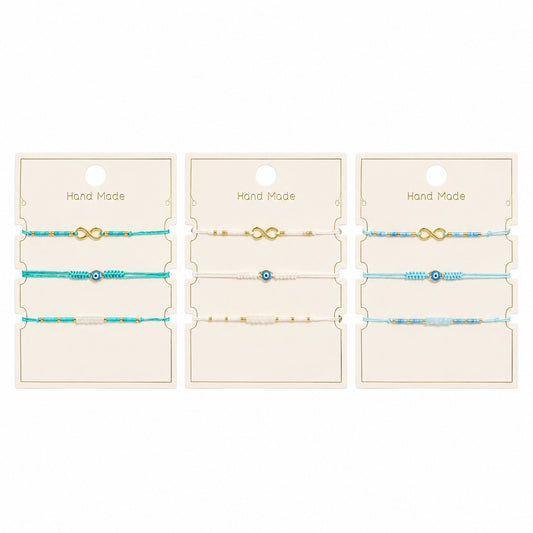 Set 12 Brățări Trio Handmade cu Ochi Protector și Infinit – 16 cm, Reglabile, Culori Diferite