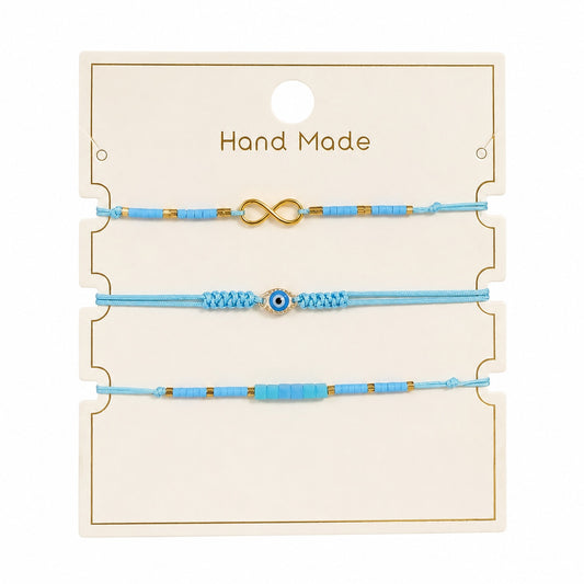 Set 12 Brățări Trio Handmade cu Ochi Protector și Infinit – 16 cm, Reglabile, Culori Diferite