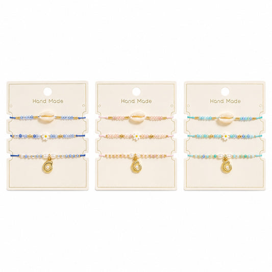 Set 12 Brățări Trio Handmade cu Scoici – 16 cm, Reglabile, Culori Diferite