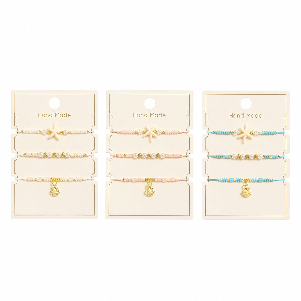 Set 12 Brățări Trio Handmade cu Stea de Mare – 16 cm, Reglabile, Culori Diferite