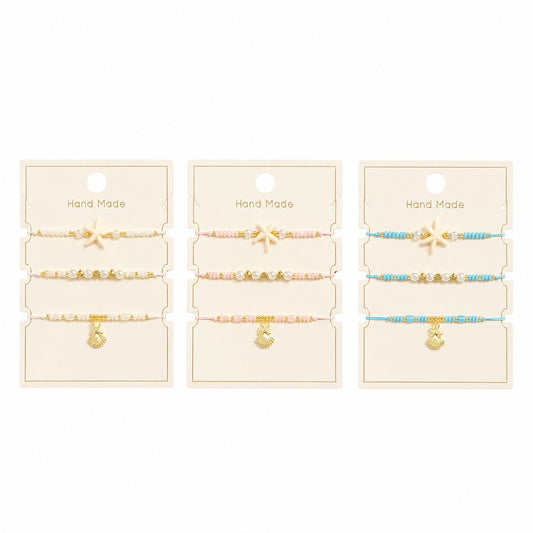 Set 12 Brățări Trio Handmade cu Stea de Mare – 16 cm, Reglabile, Culori Diferite