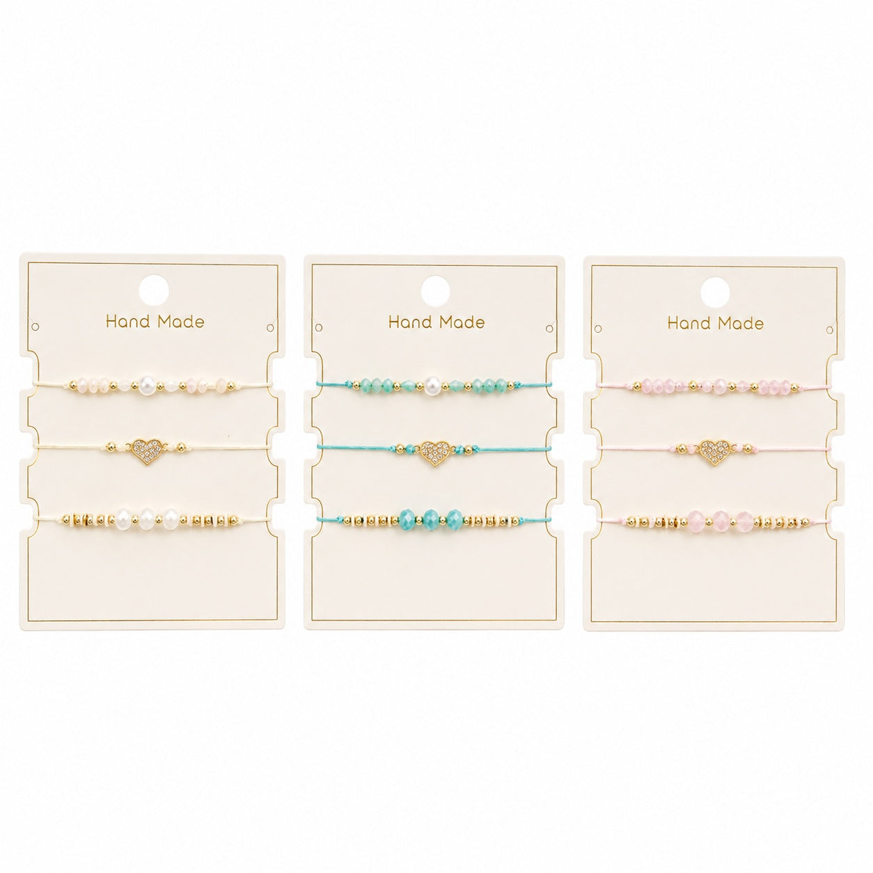 Set 12 Brățări Trio Inimioară Handmade – 16 cm, Reglabile, Culori Diferite, Elegante și Delicate
