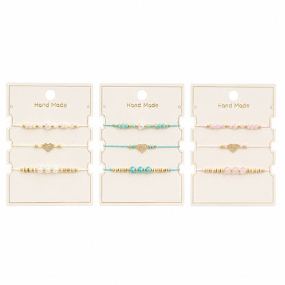 Set 12 Brățări Trio Inimioară Handmade – 16 cm, Reglabile, Culori Diferite, Elegante și Delicate