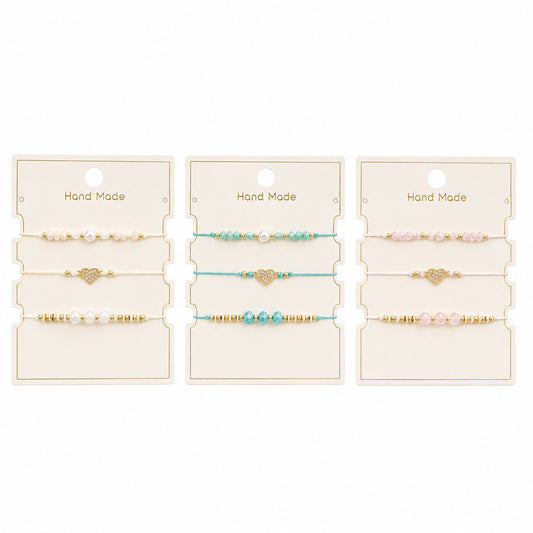 Set 12 Brățări Trio Inimioară Handmade – 16 cm, Reglabile, Culori Diferite, Elegante și Delicate