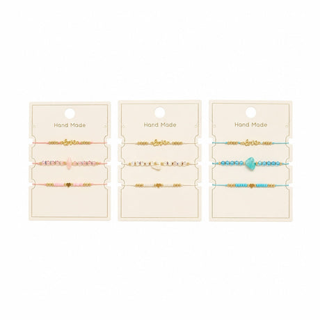 Set 12 Brățări Trio Love Handmade – 16 cm, Reglabile, Culori Diferite, cu Inimioară și Cristale
