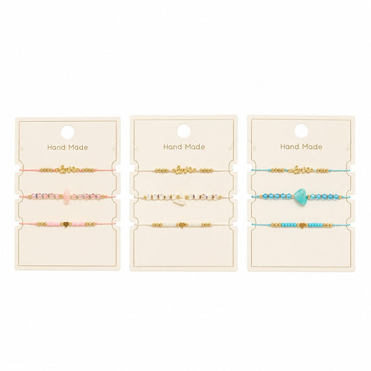 Set 12 Brățări Trio Love Handmade – 16 cm, Reglabile, Culori Diferite, cu Inimioară și Cristale