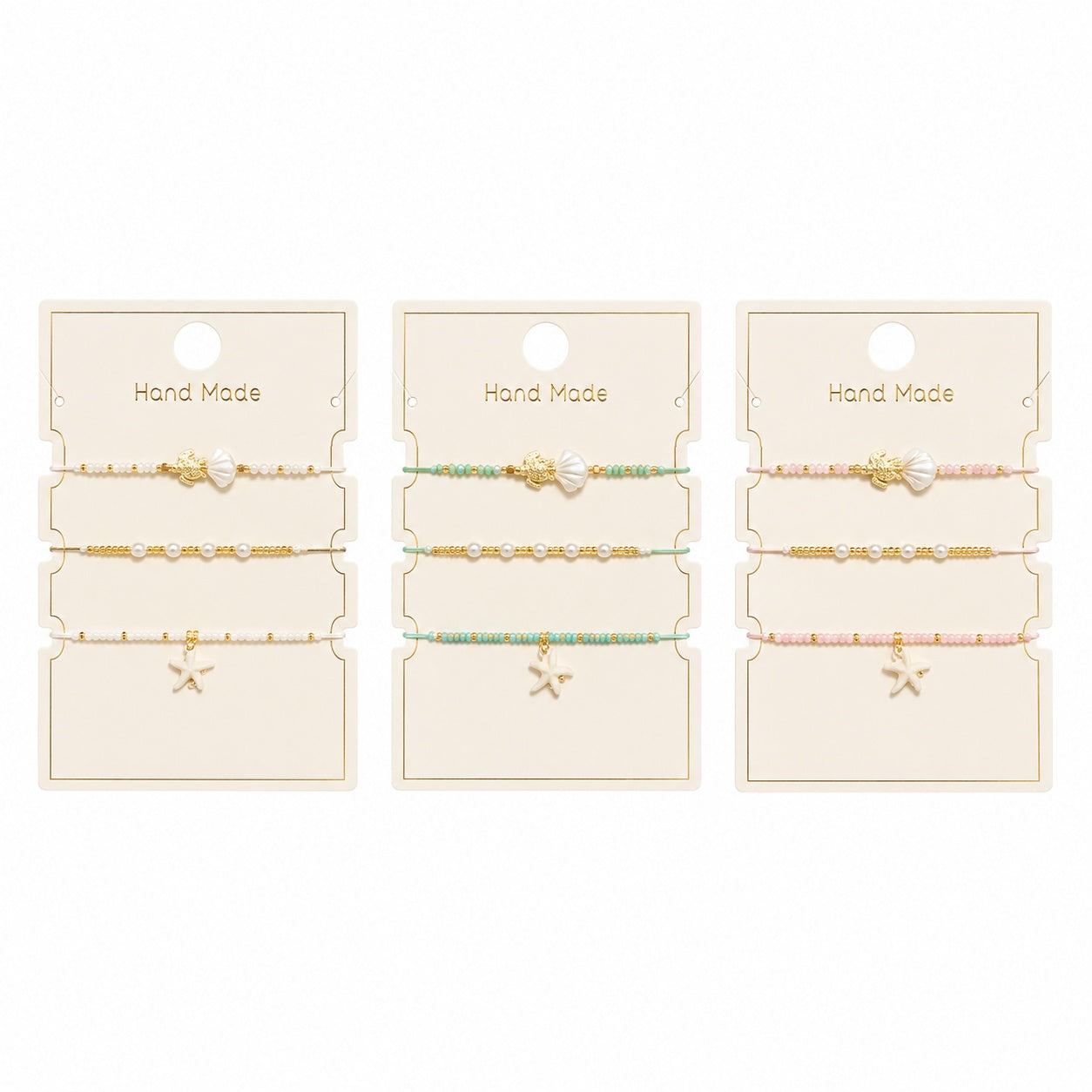 Set 12 Brățări Trio Scoică și Țestoasă Handmade – 16 cm, Reglabile, Culori Diferite