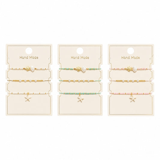 Set 12 Brățări Trio Scoică și Țestoasă Handmade – 16 cm, Reglabile, Culori Diferite