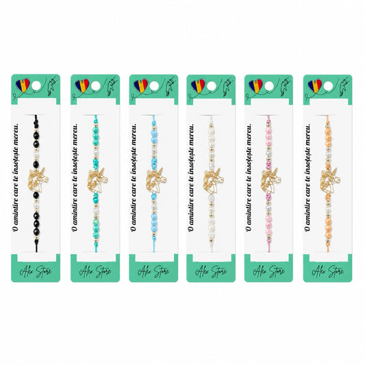 Set 12 Brățări Unicorn Reglabile, Multicolore, cu Mărgele Decorative și Charm Auriu