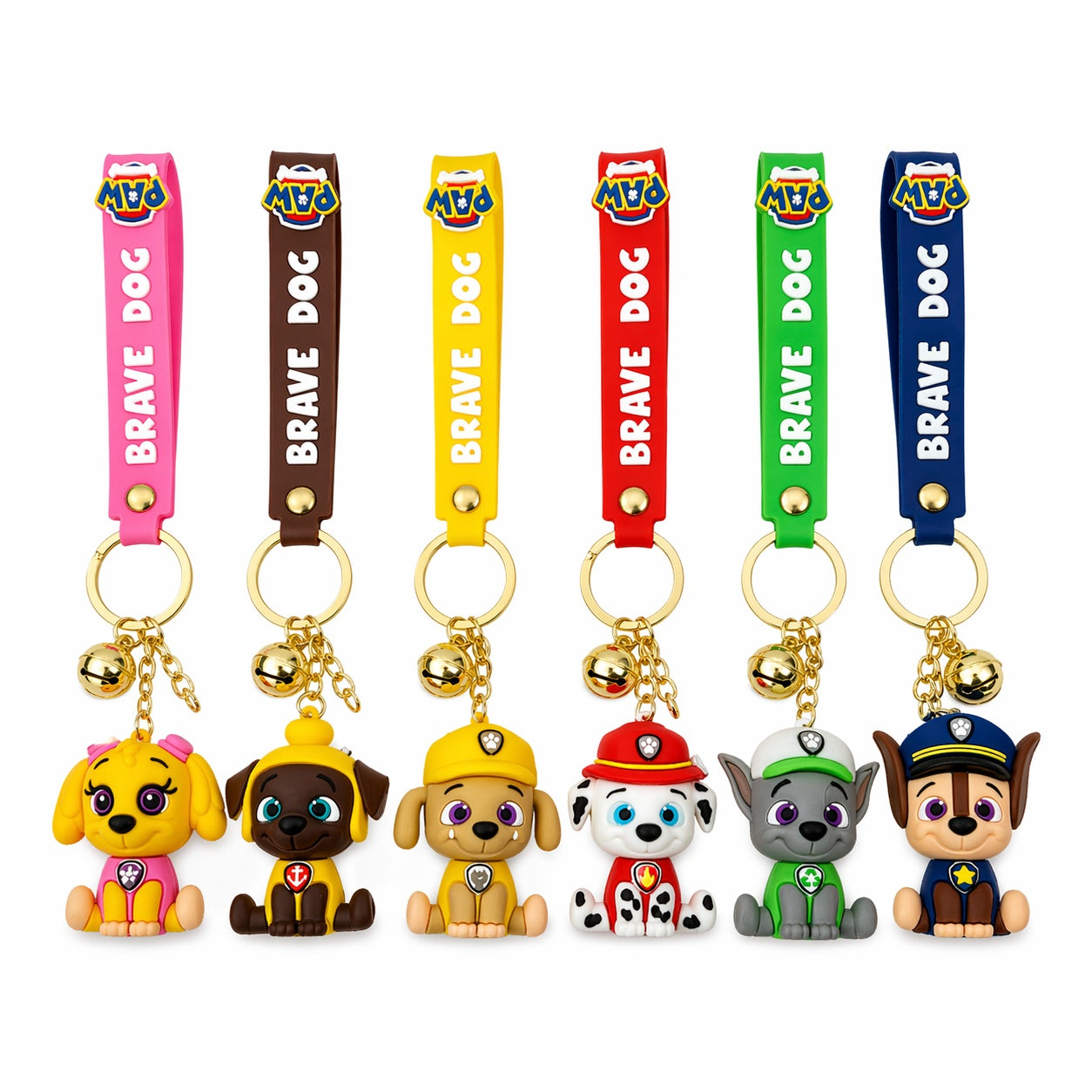Set 12 brelocuri catelusi cu clopotel si curea colorata
