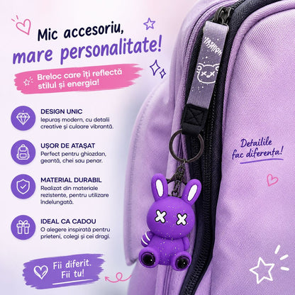 Set 12 Brelocuri Iepuraș 5,5 cm – Mix Culori, Accesorii pentru Chei, Ghiozdan și Geantă