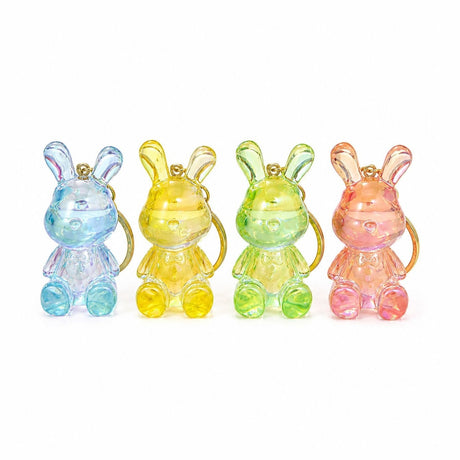 Set 12 Brelocuri Iepuraș 5.5 cm – Mix Culori Iridescente, Accesorii Drăguțe pentru Chei și Ghiozdane