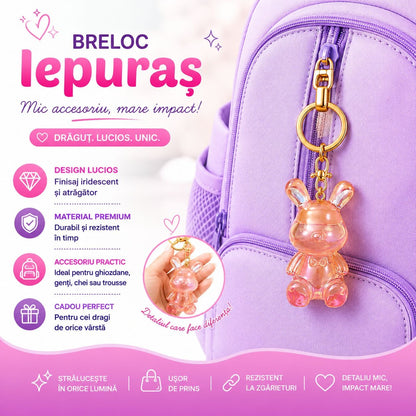 Set 12 Brelocuri Iepuraș 5.5 cm – Mix Culori Iridescente, Accesorii Drăguțe pentru Chei și Ghiozdane