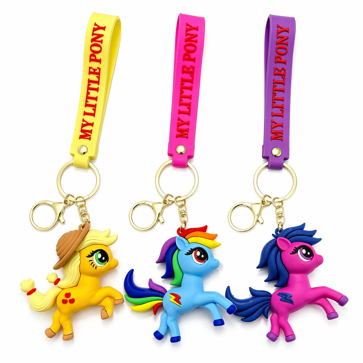 Set 12 brelocuri ponei colorați, 7 cm, din silicon, modele diferite